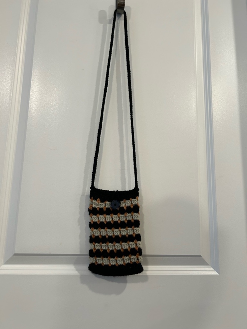 Hand Crafted Black, Cream, Brown Crocheted Crossbody Bag